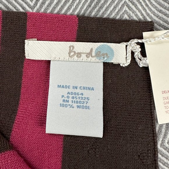 Boden Wool Scarf Raspberry and Brown Stripes NWT - Picture 2 of 6
